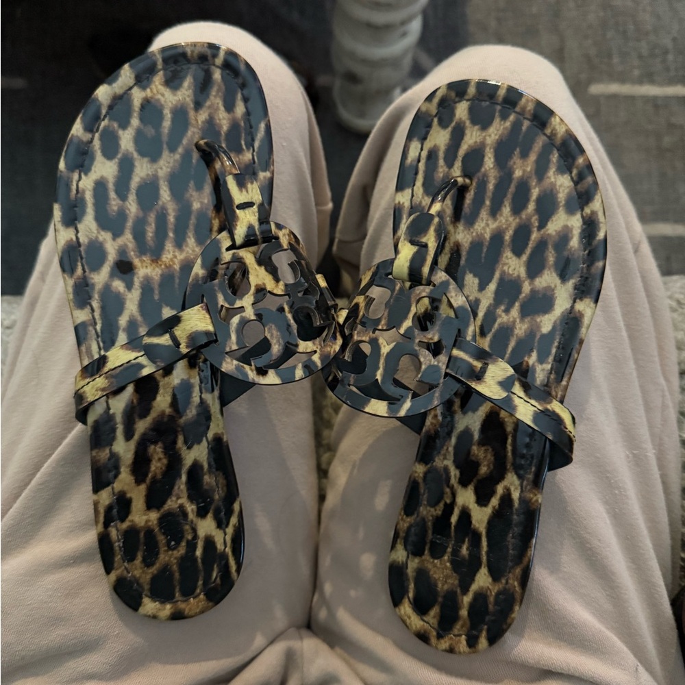 Tory Burch Brown and Black Sandals with Leopard Print